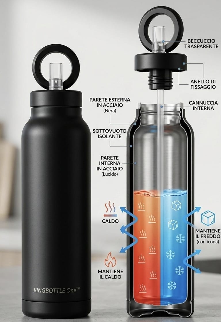 RingBottle sezione interna isolamento termico sottovuoto 24 ore temperatura costante